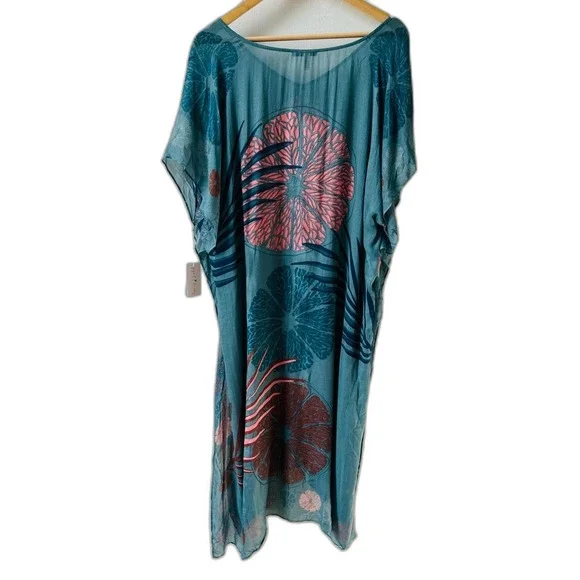 GYAL BASHY - CATANO PRINTED MUMU COVER UP - NAVY PALMS ONE SIZE - Picture 3 of 4